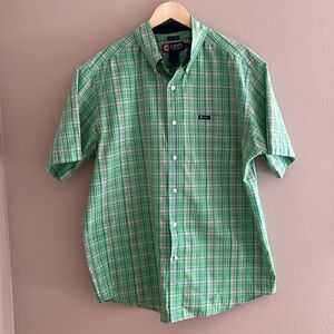 Chaps Easy‎ Care Mens Button Up Short Sleeve Green White Size Large